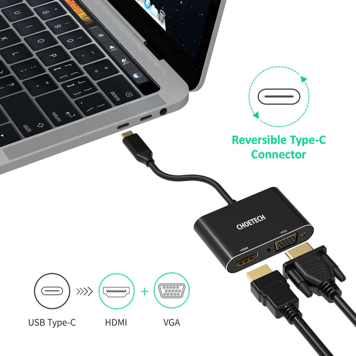 Choetech 2in1 adapter Type C to VGA and HDMI Black