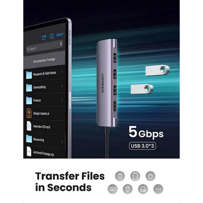 UGreen USB-C 6-in-1 Multifunction Adapter - Space Gray