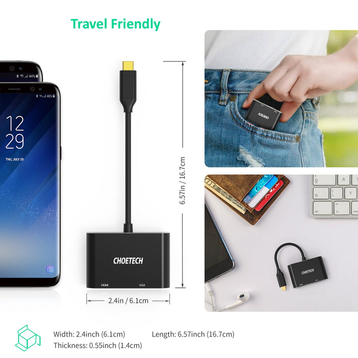 Choetech 2in1 adapter Type C to VGA and HDMI Black