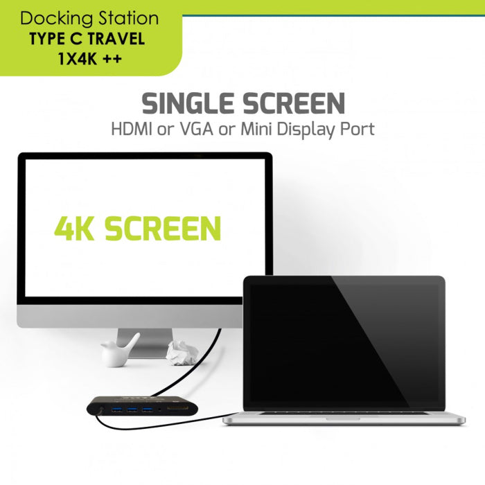 Port Designs TYPE C TRAVEL 1 X 4K ++ Docking Station For Type C 3.1 Gen2