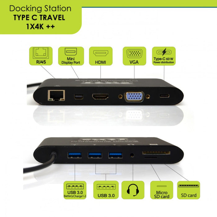 Port Designs TYPE C TRAVEL 1 X 4K ++ Docking Station For Type C 3.1 Gen2