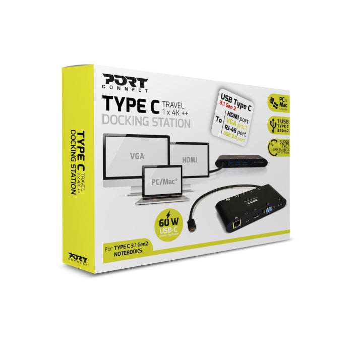 Port Designs TYPE C TRAVEL 1 X 4K ++ Docking Station For Type C 3.1 Gen2