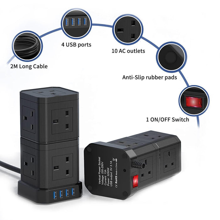 Powerstrip Cube with 9 outlets & 4 USB ports