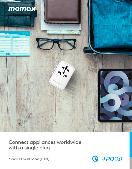 1-World 65W GaN Convenient Travel Socket UA8