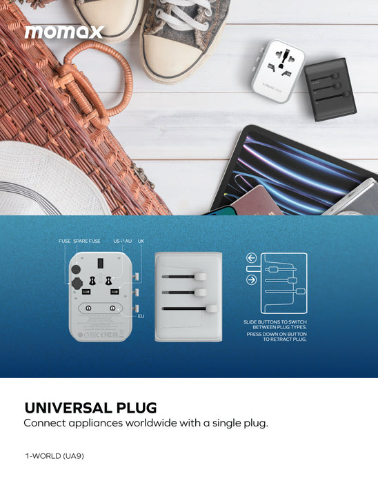 1-World PD35W 5 ports + AC Travel Adapter UA9