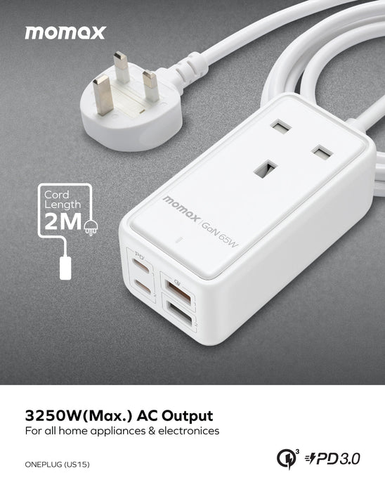 ONEPLUG 65W GaN Extension Cord with USB US15