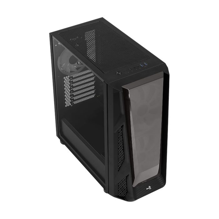 AeroCool NightHawk Mid-Tower Acrylic Front Panel Side Tempered Glass Panel Case with 3 RGB Fans - Black