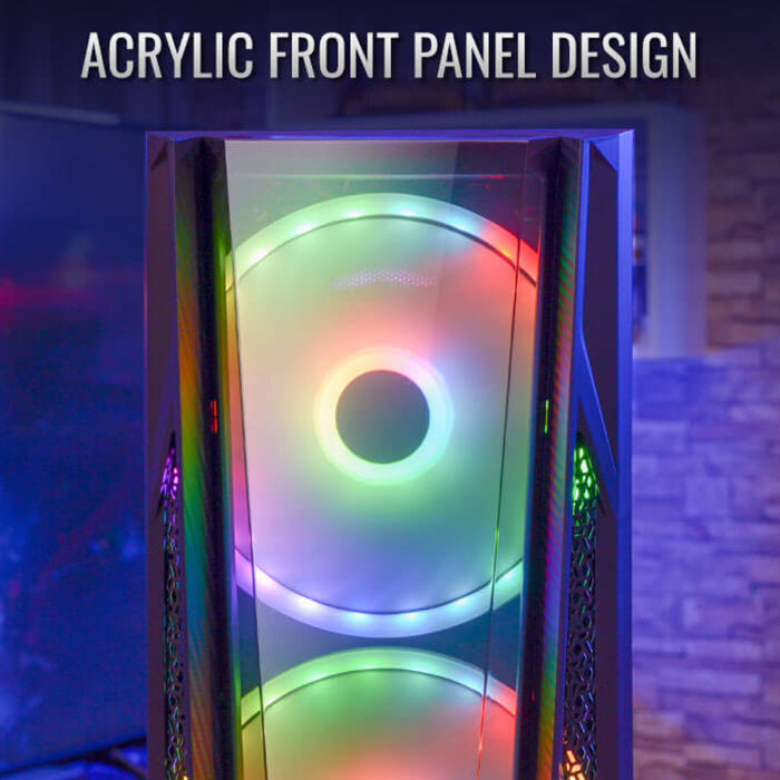 AeroCool NightHawk Mid-Tower Acrylic Front Panel Side Tempered Glass Panel Case with 3 RGB Fans - Black