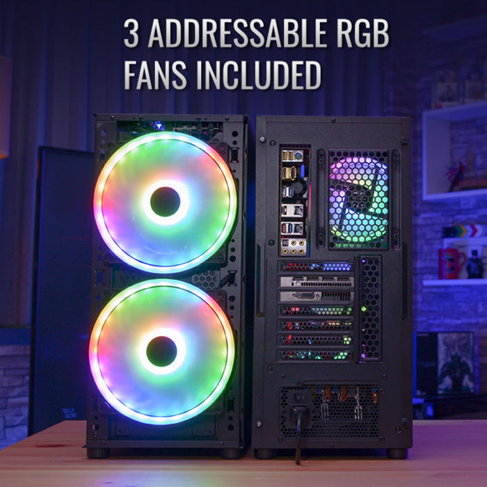 AeroCool NightHawk Mid-Tower Acrylic Front Panel Side Tempered Glass Panel Case with 3 RGB Fans - Black