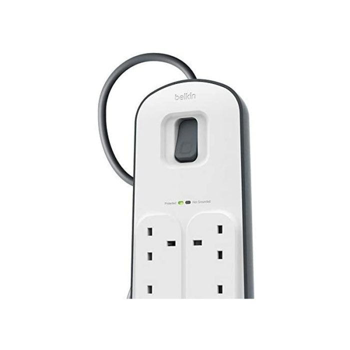 Belkin Surge Protection Strip Extension 6-Way 2-USB Ports 2M White/Grey