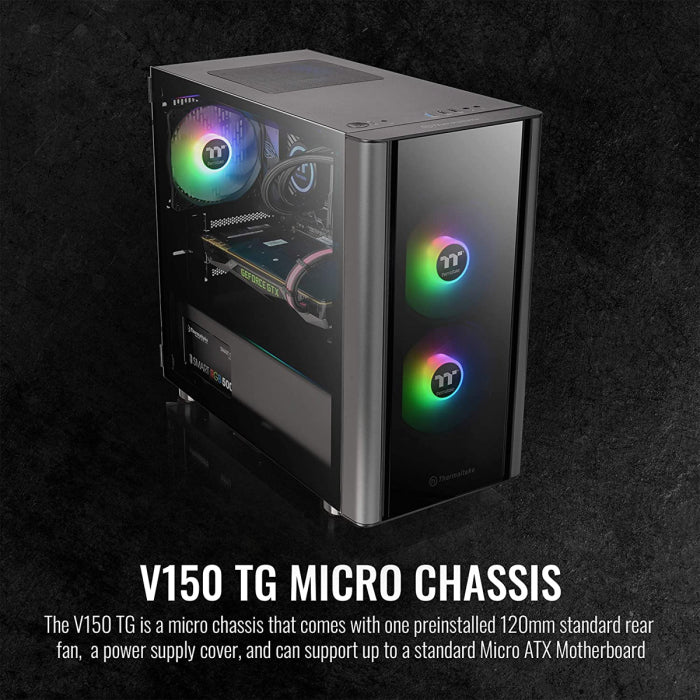 Thermaltake V150 TG ATX Mid Tower Tempered Glass Side Panel Micro Case With 1 ARGB Fans - Black