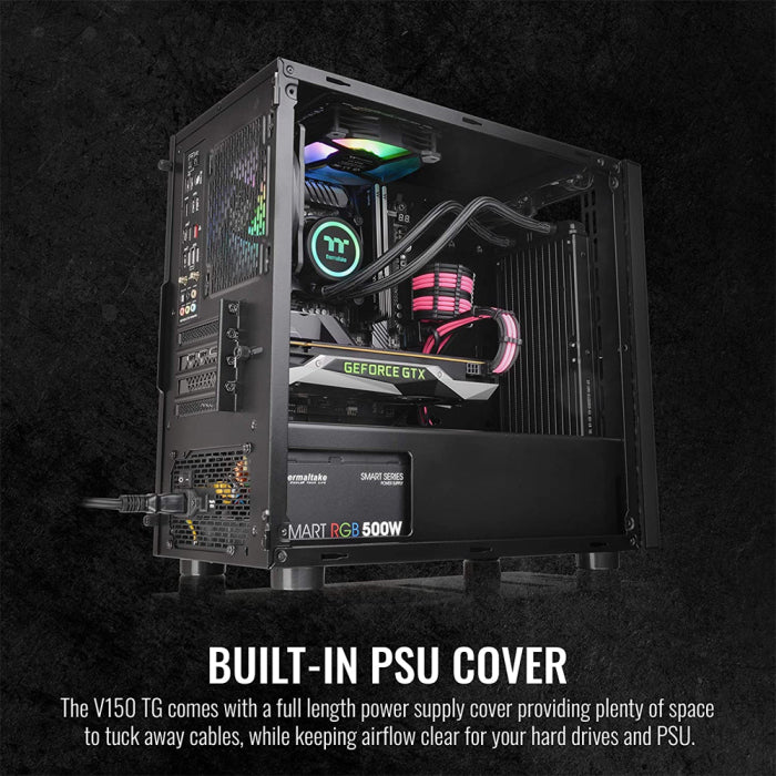 Thermaltake V150 TG ATX Mid Tower Tempered Glass Side Panel Micro Case With 1 ARGB Fans - Black