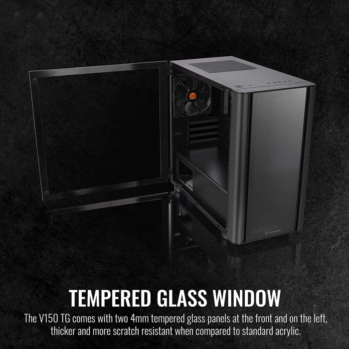 Thermaltake V150 TG ATX Mid Tower Tempered Glass Side Panel Micro Case With 1 ARGB Fans - Black