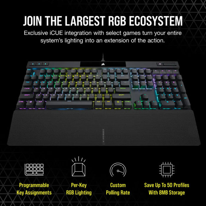 Corsair K70 PRO RGB Optical-Mechanical Gaming Keyboard OPX Linear Switch PBT Double-Shot Keycaps - Black