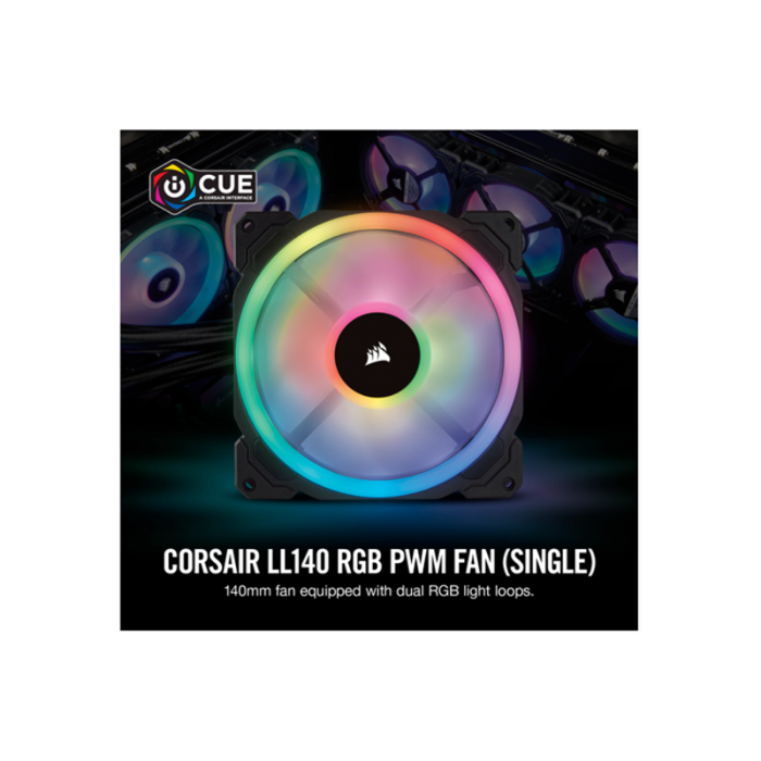 Corsair iCUE LL140 RGB 140mm with Dual Light Loop RGB LED PWM Single Fan - Black
