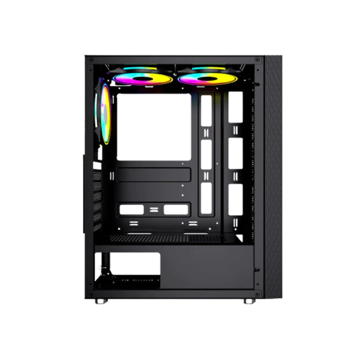 Twisted Minds Trinity-03 Mid Tower Plastic Front Panel & Left Side Tempered Glass Case with 3 RGB Fans - Black