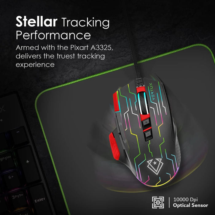 Vertux Kryptonite Superior Quick Performance Wired Gaming Mouse - Kryptonite/Red